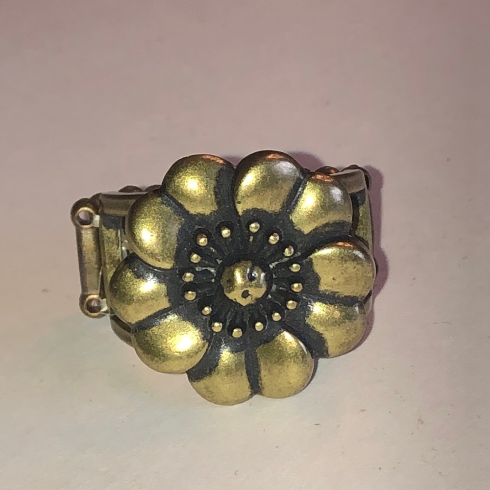 Antique Gold Tone Floral Boho Statement Ring